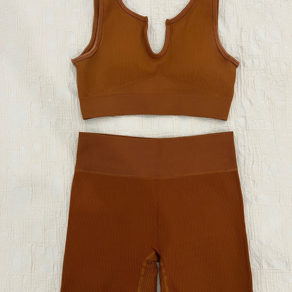Rust Ribbed Activewear Set